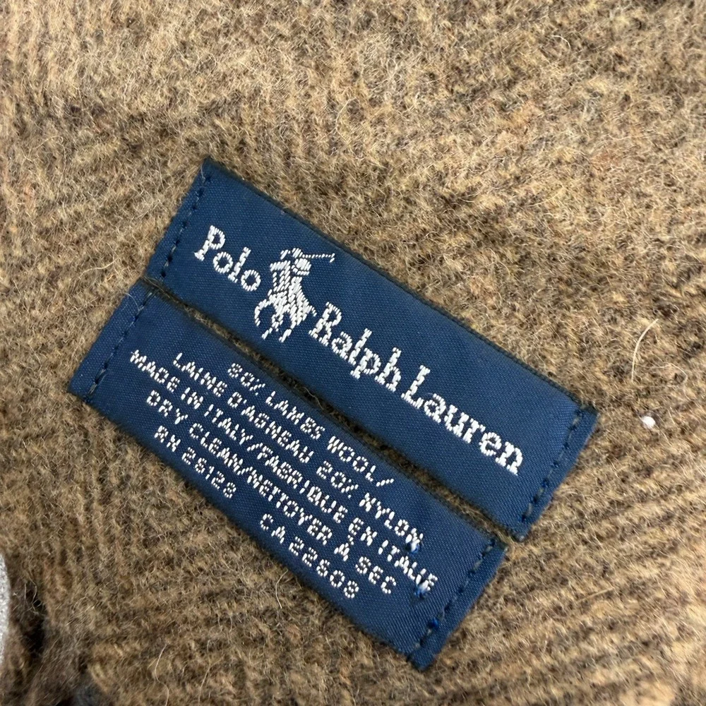 Polo Ralph Lauren Scarf Mens Brown Plaid Herringbone Reversible Lambs Wool Acry